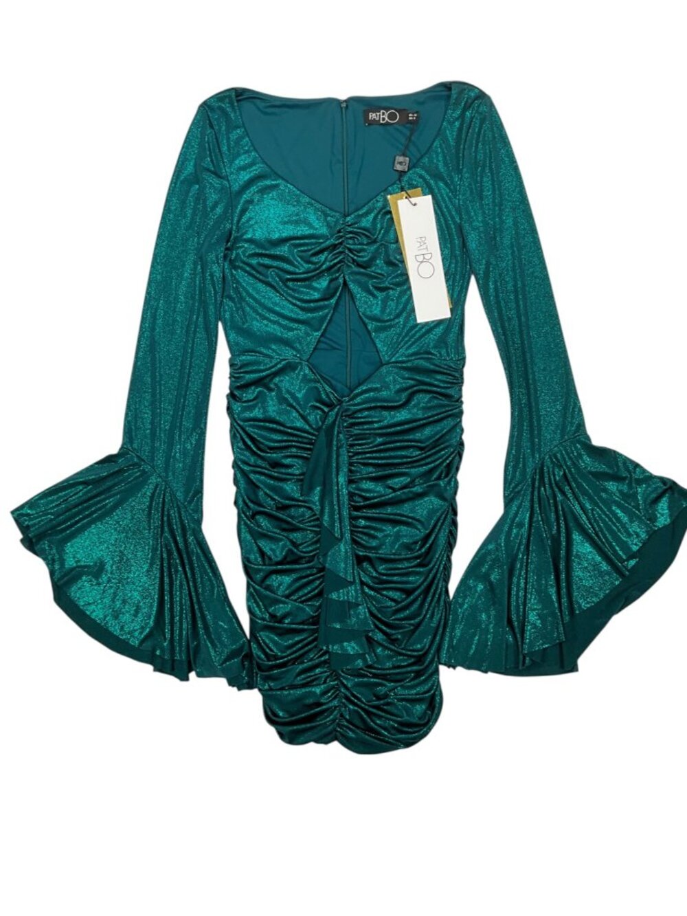 PatBo Jersey Foil Dress 8 Emerald Metallic Dark Green Mini Bodycon NEW - Picture 16 of 16